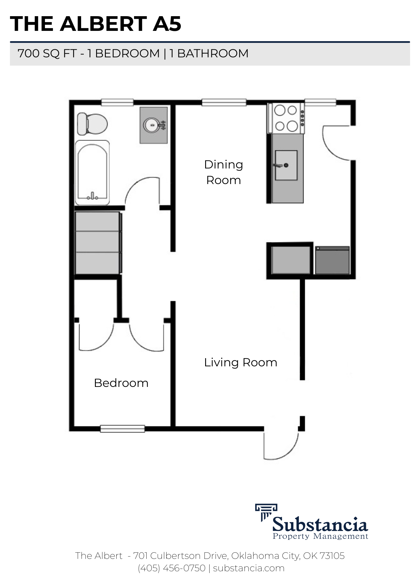 One Bedroom Floorplan E